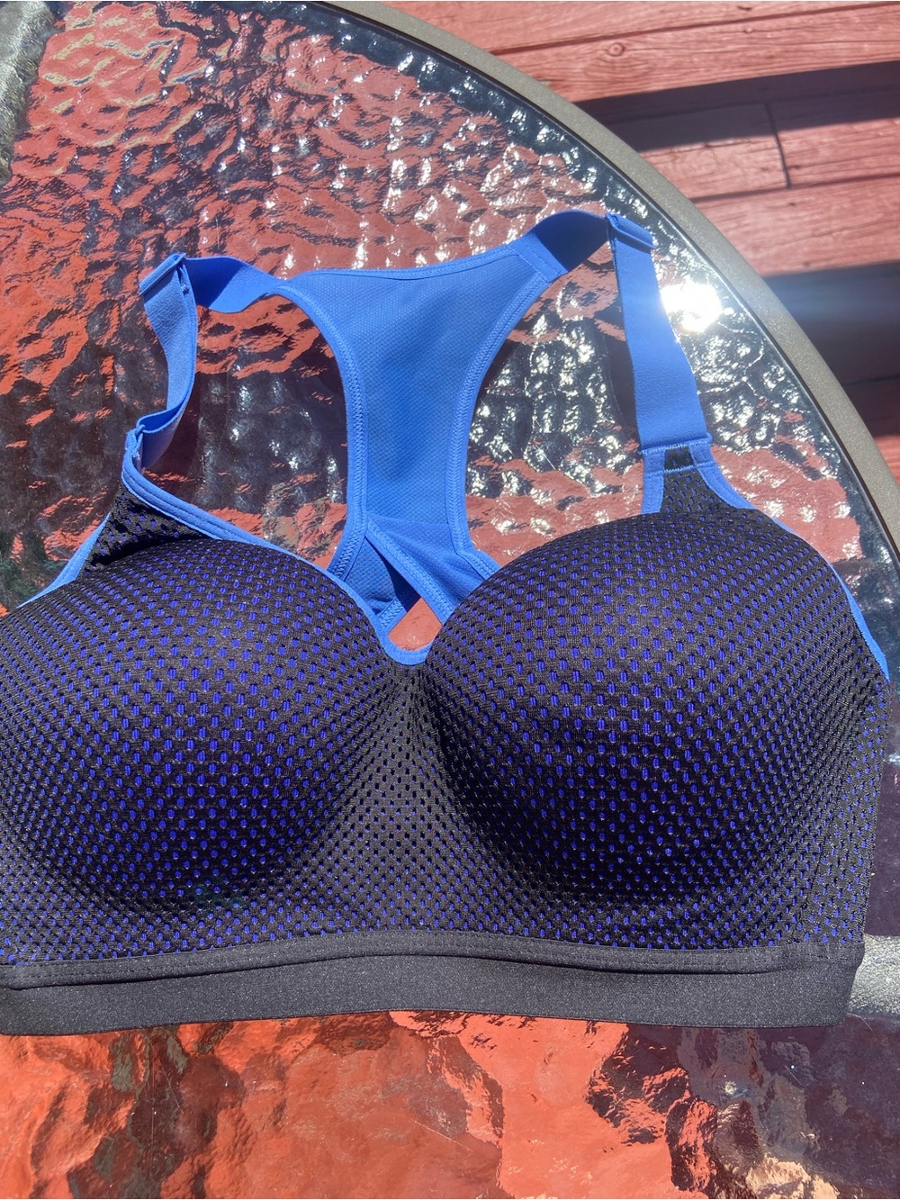 VSX Sport Blue Black Mesh Sports Bra 32D Racerback High Impact